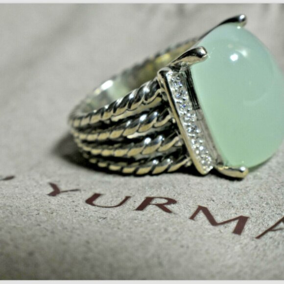 David Yurman Chalcedony Diamond Wheaton Ring  16 x12mm Sterling Silver & Pouch - Picture 1 of 4
